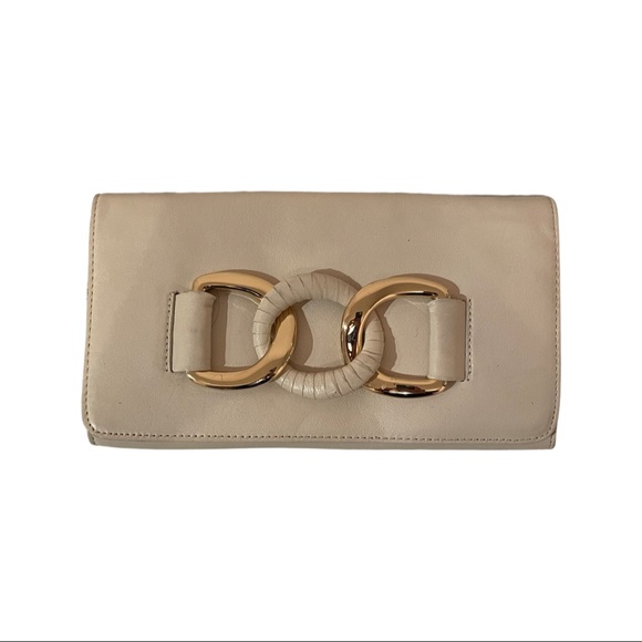 Michael Kors Handbags - MICHAEL KORS Cream Gold Clutch (R)